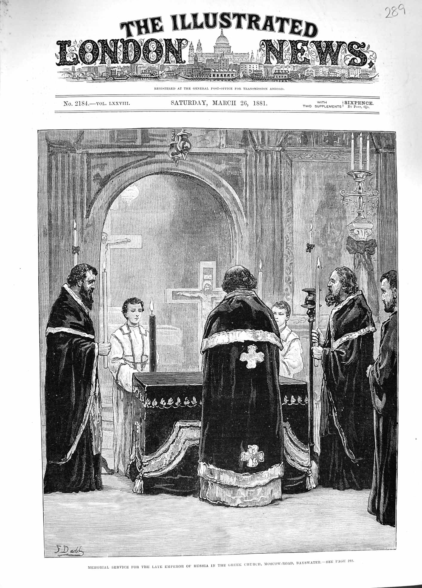 Original Old Antique Print 1881 Murdered Emperor Russia Bayswater Church Kazan