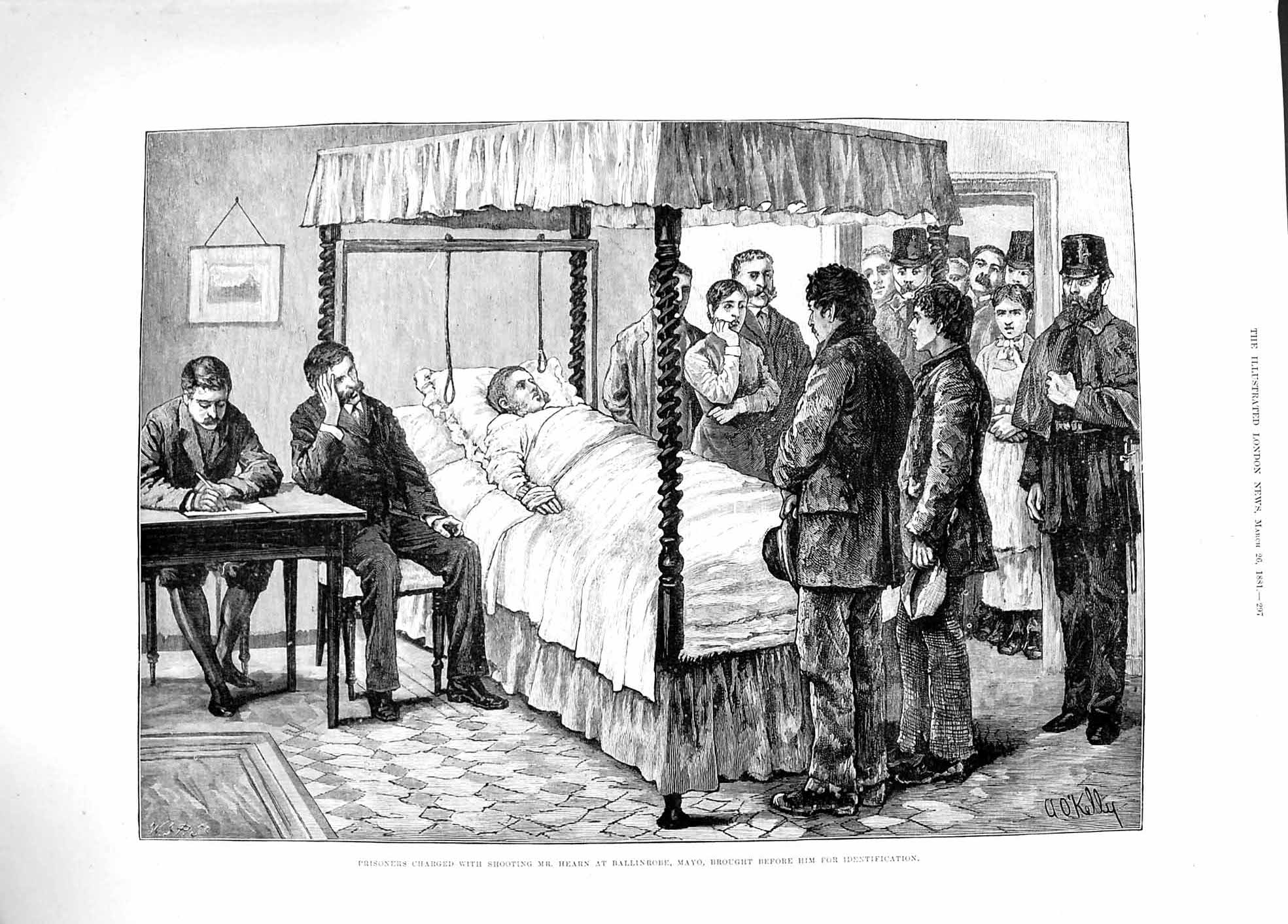 Old Antique Print 1881 Prisoners Shooting Hearn Ballinrobe Mayo Ireland 19th