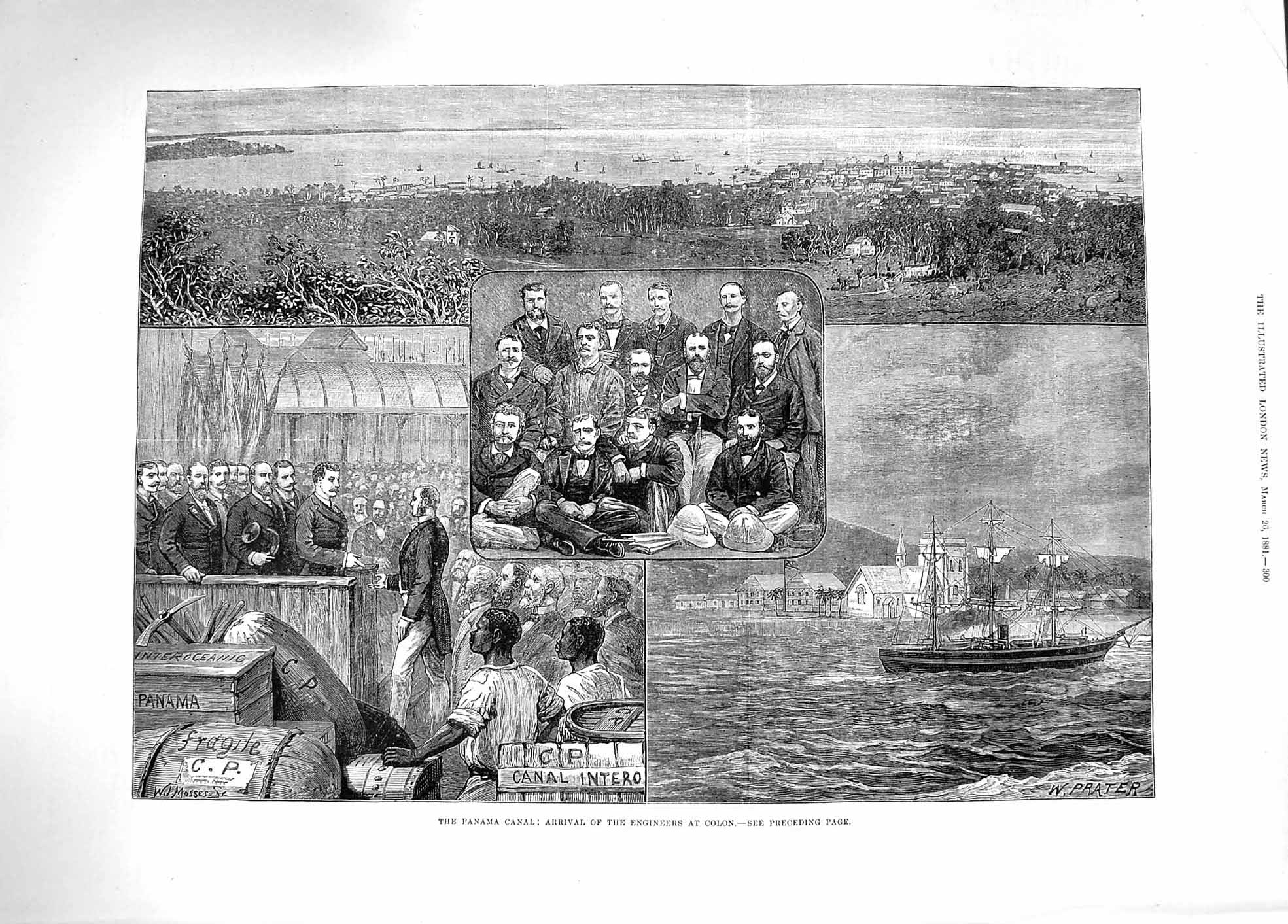 Old Antique Print 1881 Panama Canal Arrival Engineers Boat Colon Fine Art 19th