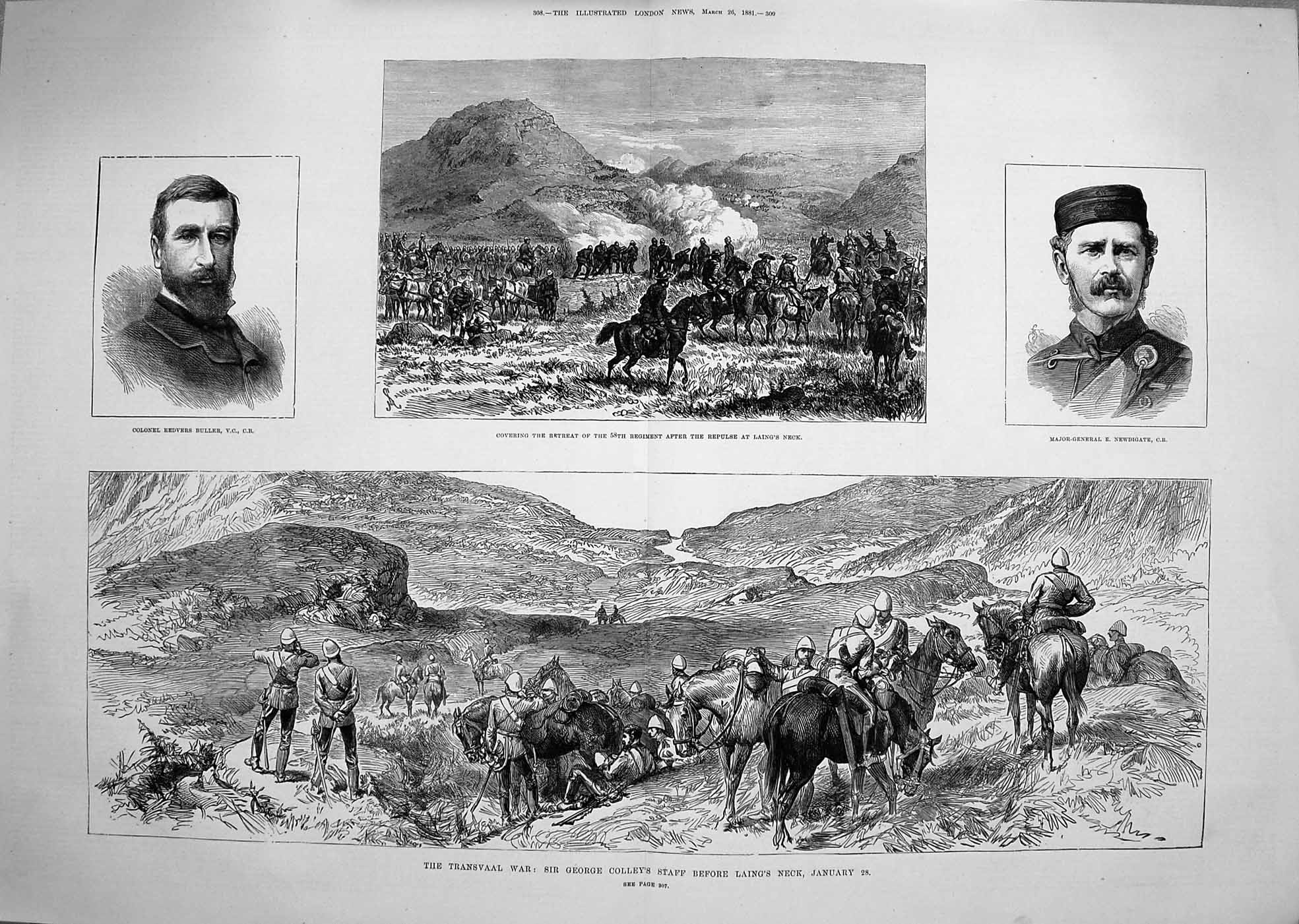 Antique Old Print 1881 Transvaal War George Colley Lanig'S Neck Newdigate 19th