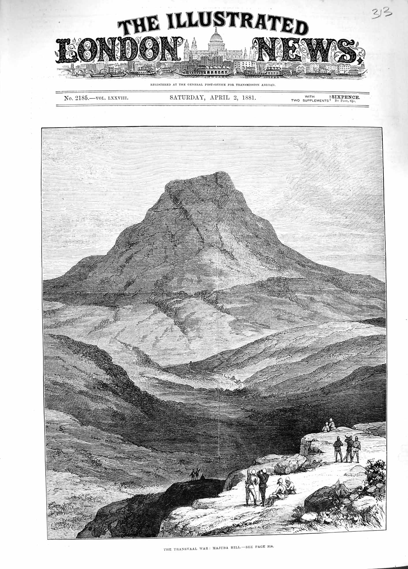 Original Old Antique Print 1881 Transvaal War View Majuba Hill Mountains Siers