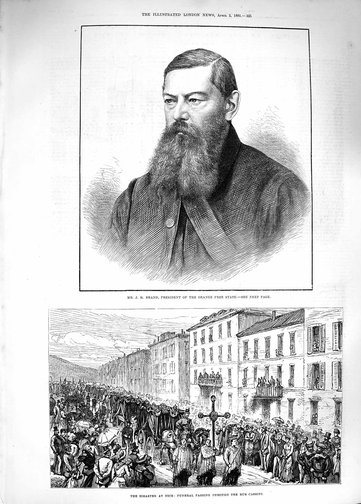 Old Antique Print 1881 Brand Orange Free State Nice Funeral Rue Cassini 19th