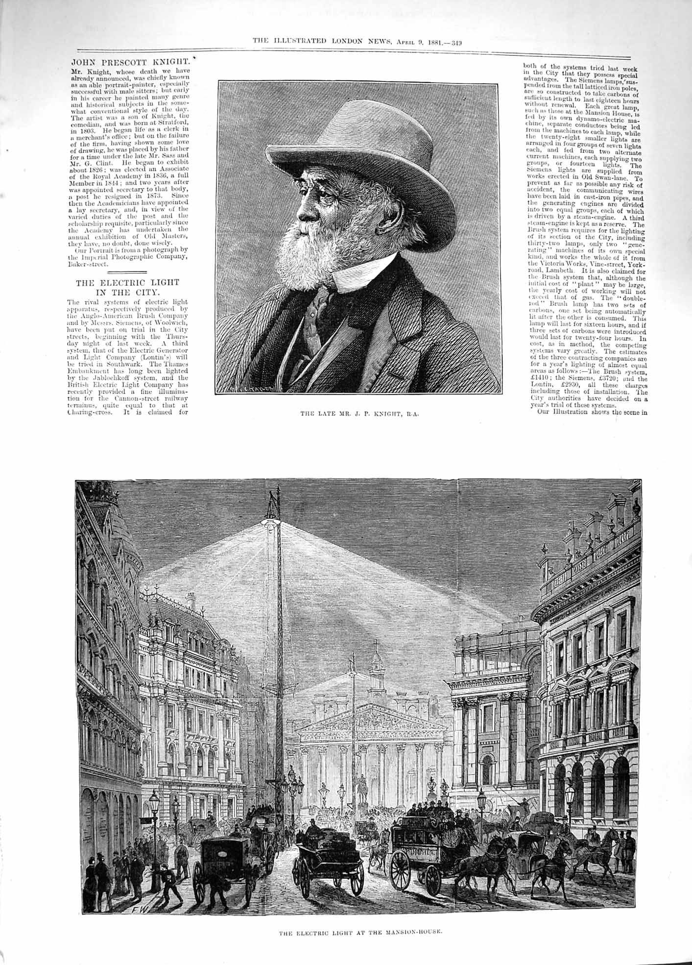 Original Old Antique Print 1881 Electric Light Mansion House London John Knight