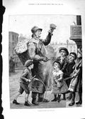 Old Antique Print 1881 Heralds Spring Street Flower Seller Man Children 19th
