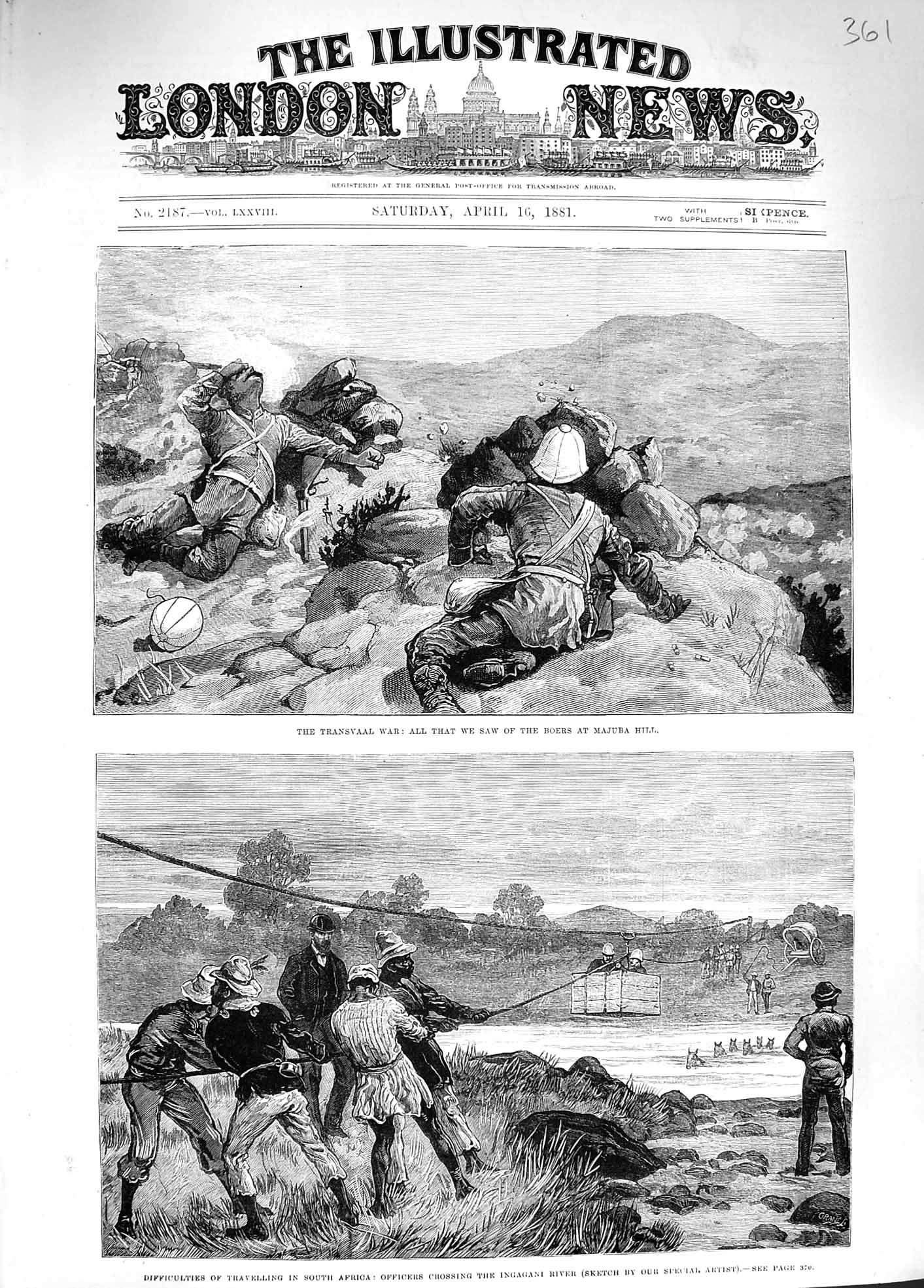 Original Old Antique Print 1881 Transvaal War Boers Majuba Hill Africa I 19th