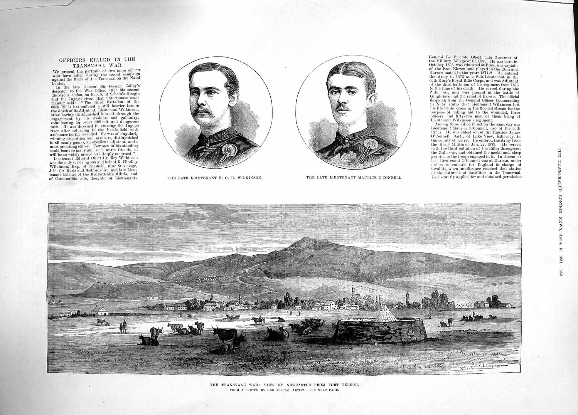 Old Antique Print 1881 Transvaal War Newcastle Fort Terror Wilkinson Men 19th