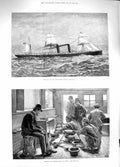 Original Old Antique Print 1881 Cunard Ship Servia Boiling Testing Opiu 19th