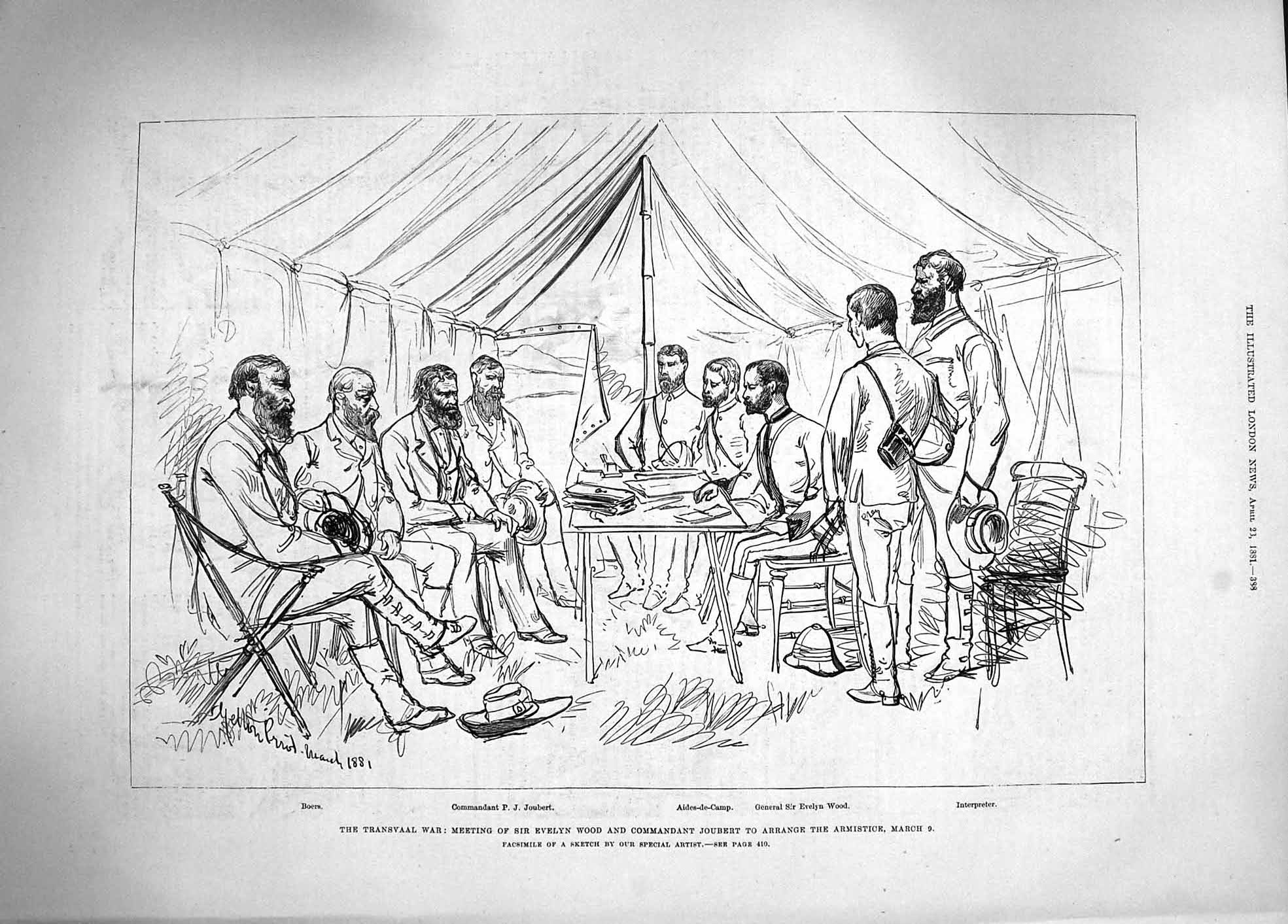Old Antique Print 1881 Transvaal War Evelyn Wood Joubert Boers Armistice 19th