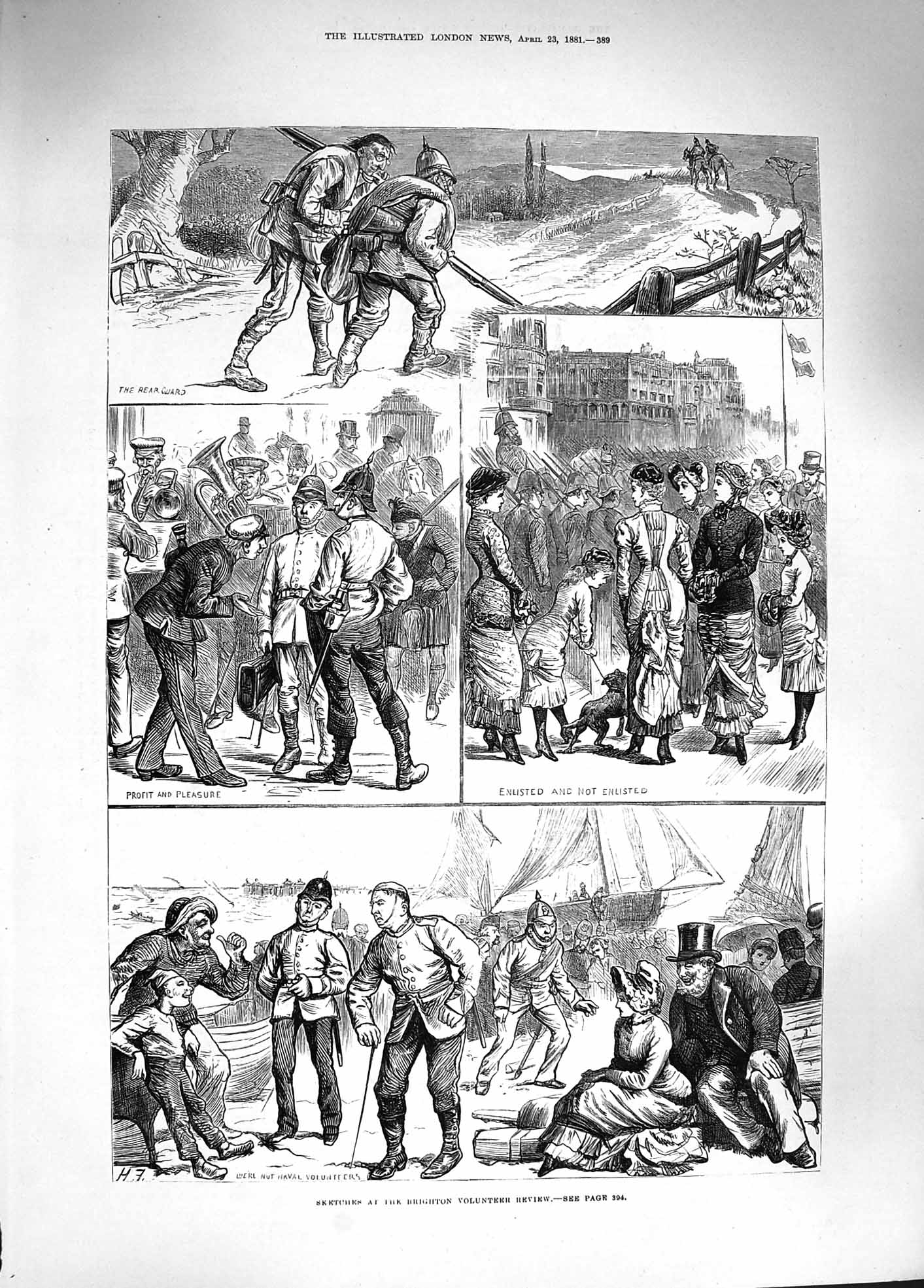 Original Old Antique Print 1881 Brighton Volunteer Review Rear-Guard Siers War