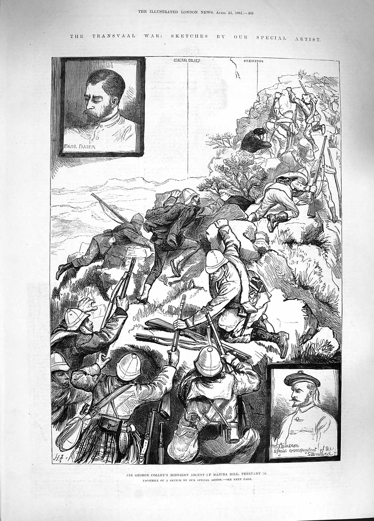 Old Antique Print 1881 Transvaal War Major Fraser Cameron George Colley 19th
