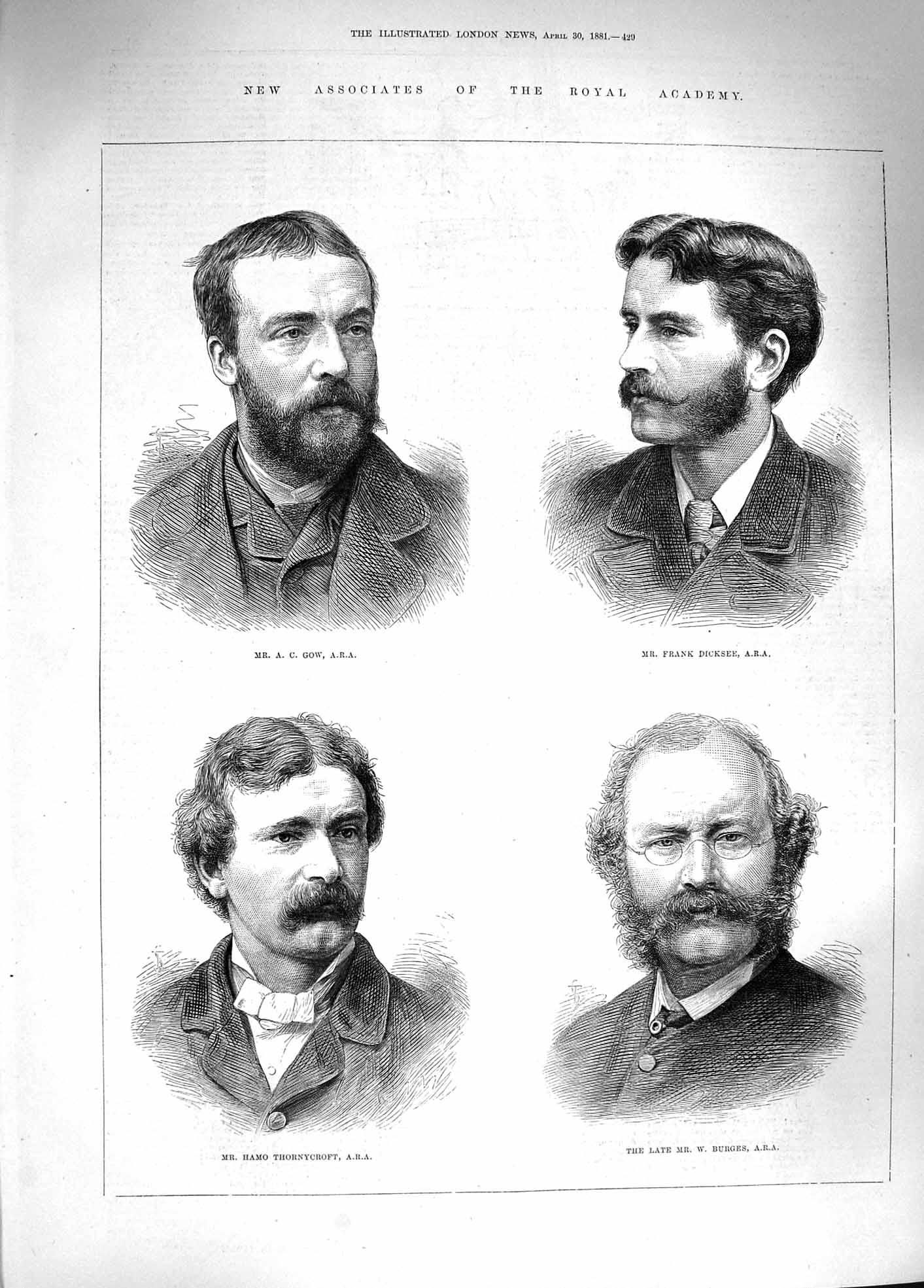 Original Old Antique Print 1881 Royal Academy Gow Dicksee Burges Thornycroft