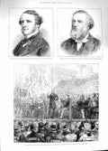 Original Old Antique Print 1881 Earl Shaftesbury Guildhall Carlingford Jellett