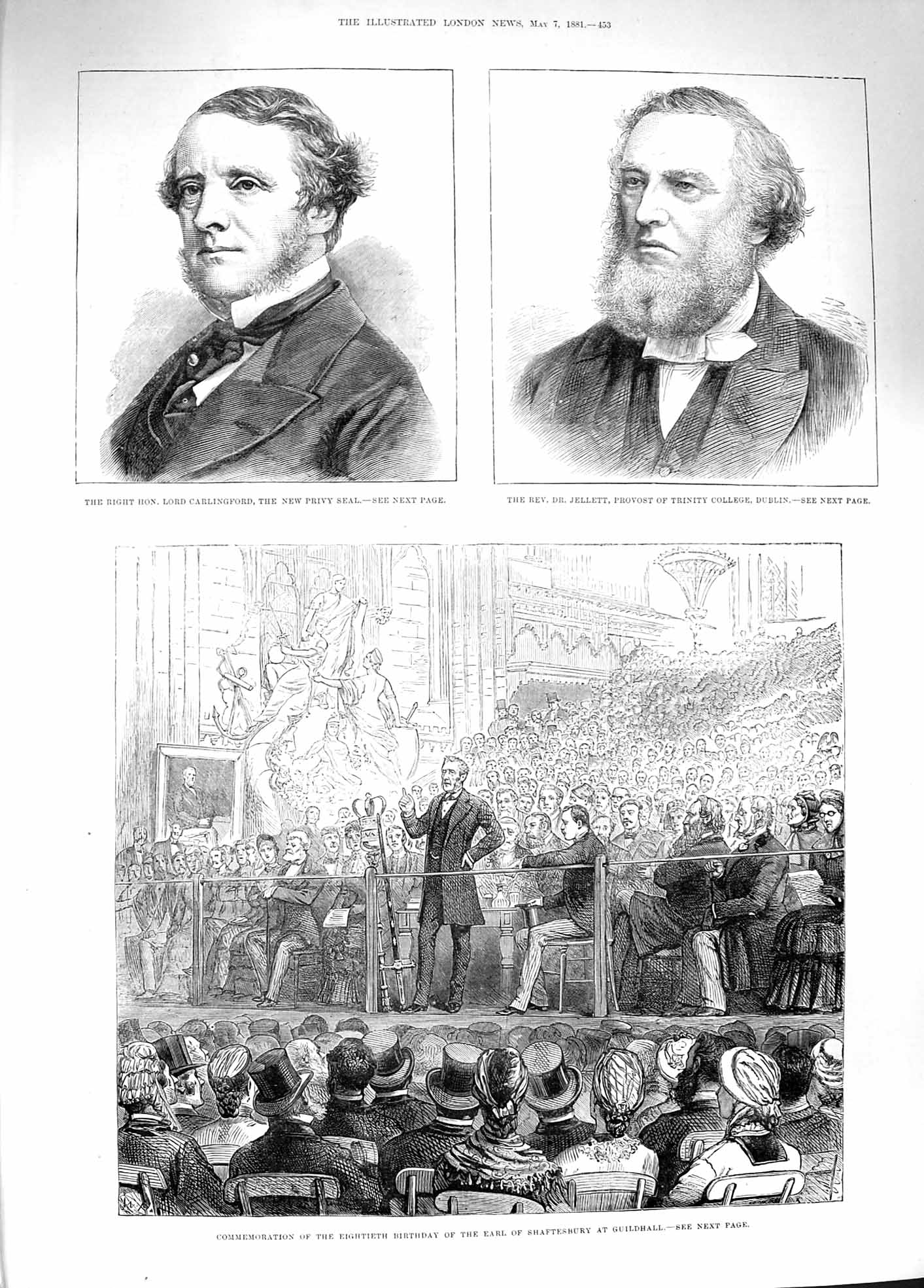 Original Old Antique Print 1881 Earl Shaftesbury Guildhall Carlingford Jellett