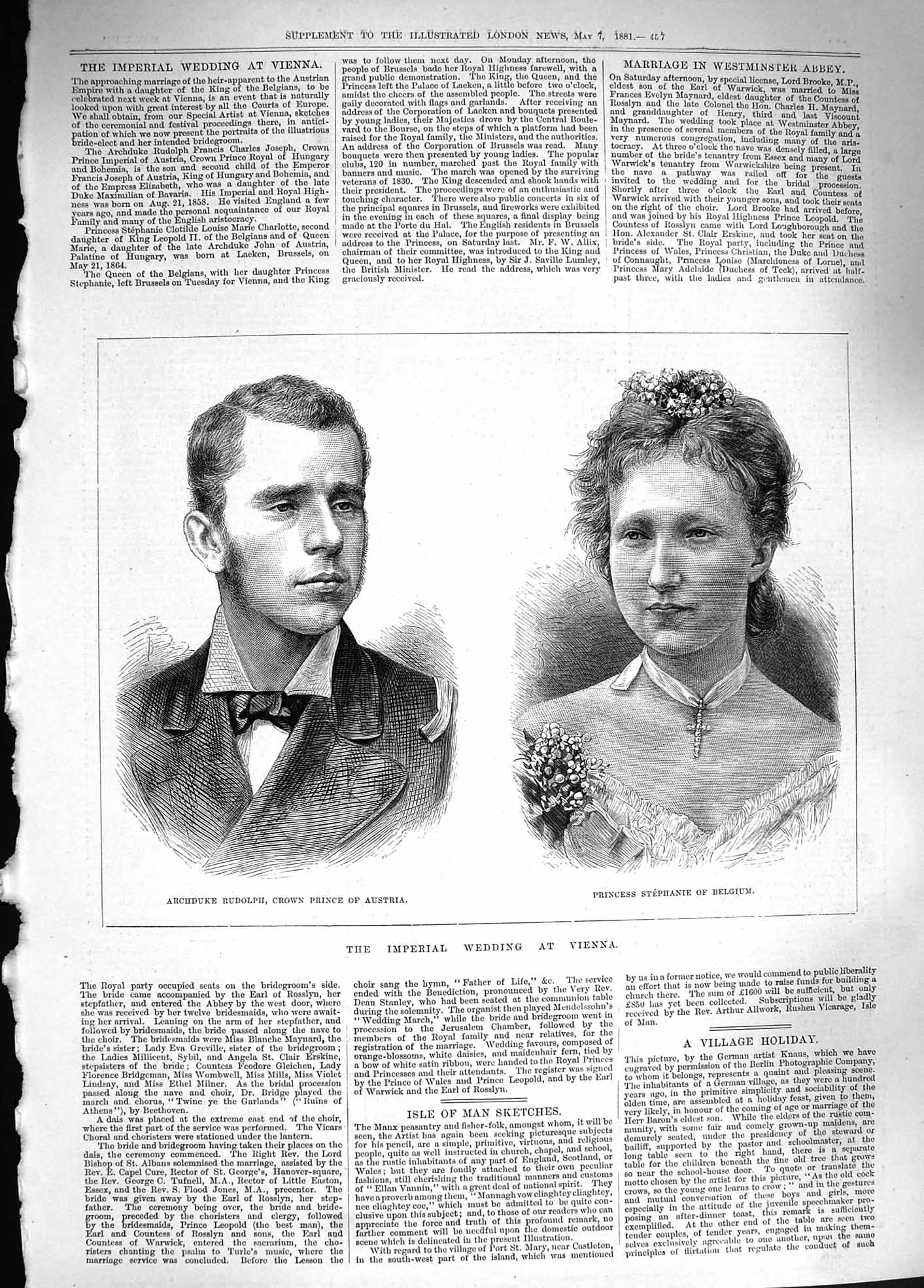 Old Antique Print 1881 Wedding Vienna Archduke Rudolph Stephanie Belgium 19th
