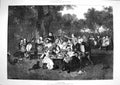 Old Antique Print 1881 Village Holiday Family Children Picnic Fine Art 19th