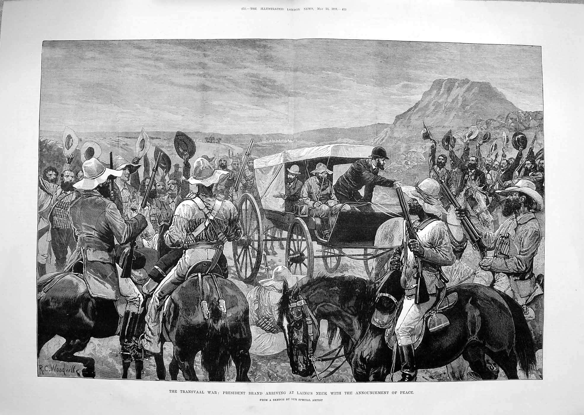 Old Antique Print 1881 Transvaal War President Brand Laing'S Neck Africa 19th