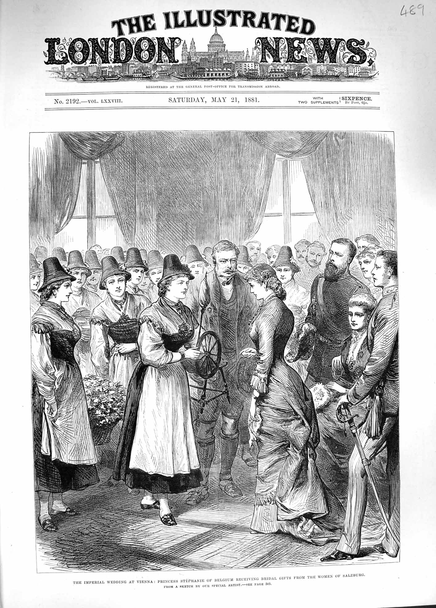 Old Antique Print 1881 Wedding Vienna Princess Stephanie Belgium Salzburg 19th