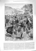 Original Old Antique Print 1881 Irish Land League Agitation Attack Process 19th