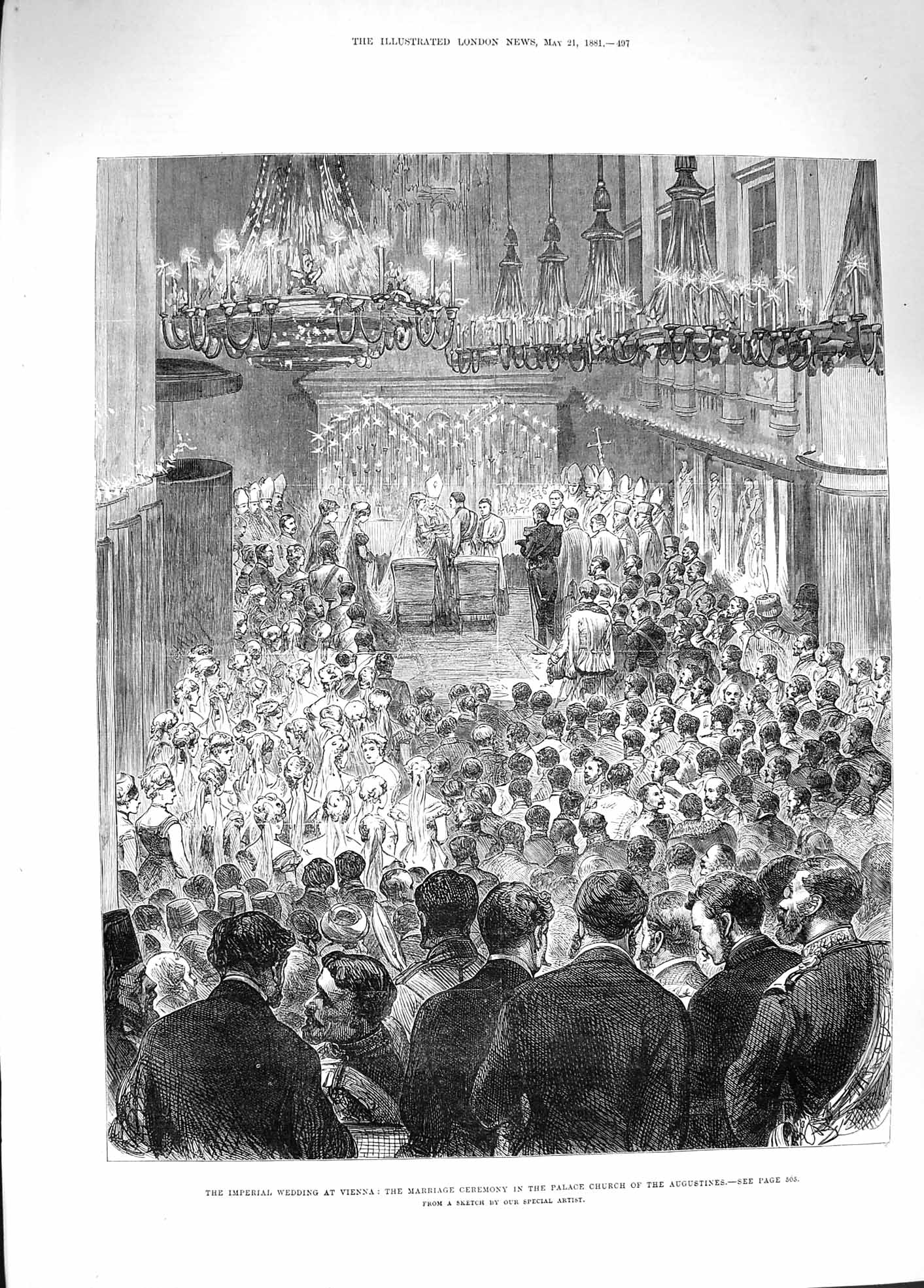 Antique Old Print *3349 1881 Wedding Vienna Ceremony Palace Church Augustines