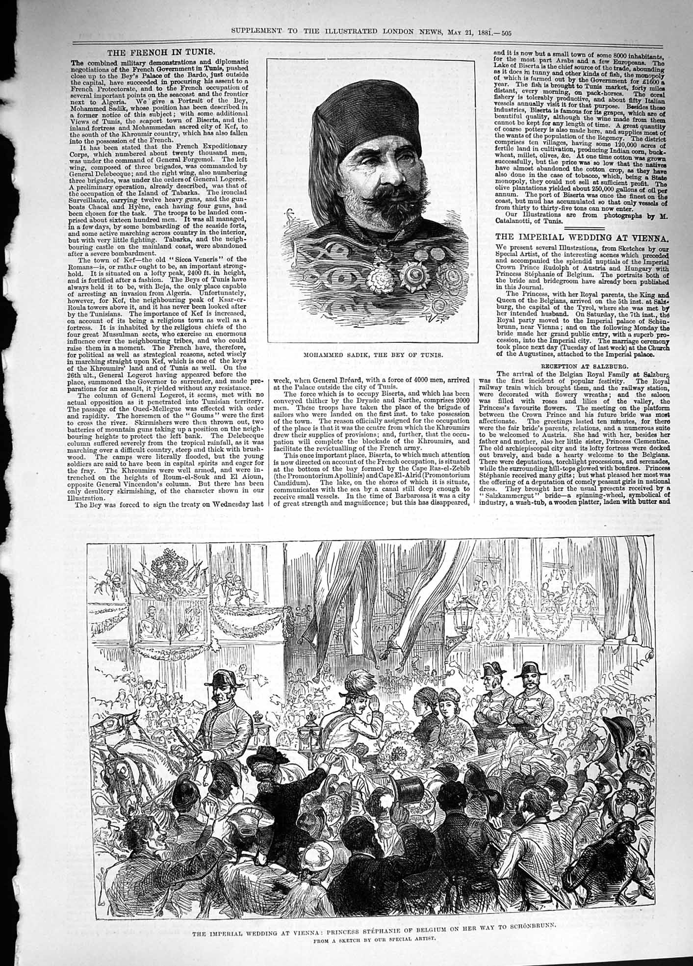 Old Antique Print 1881 Mohammed Sadik Bey Tunis Wedding Vienna Stephanie 19th