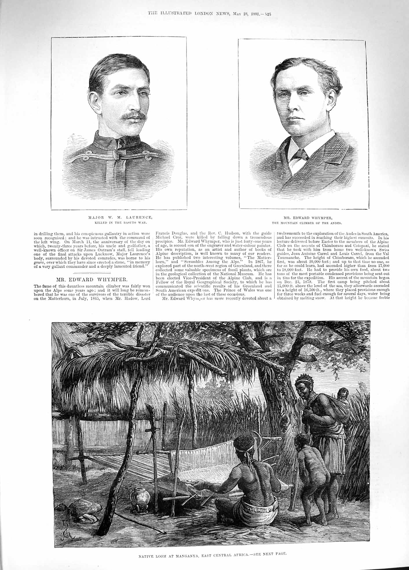 Original Old Antique Print 1881 Native Loom Manganya Africa Laurence Whymper