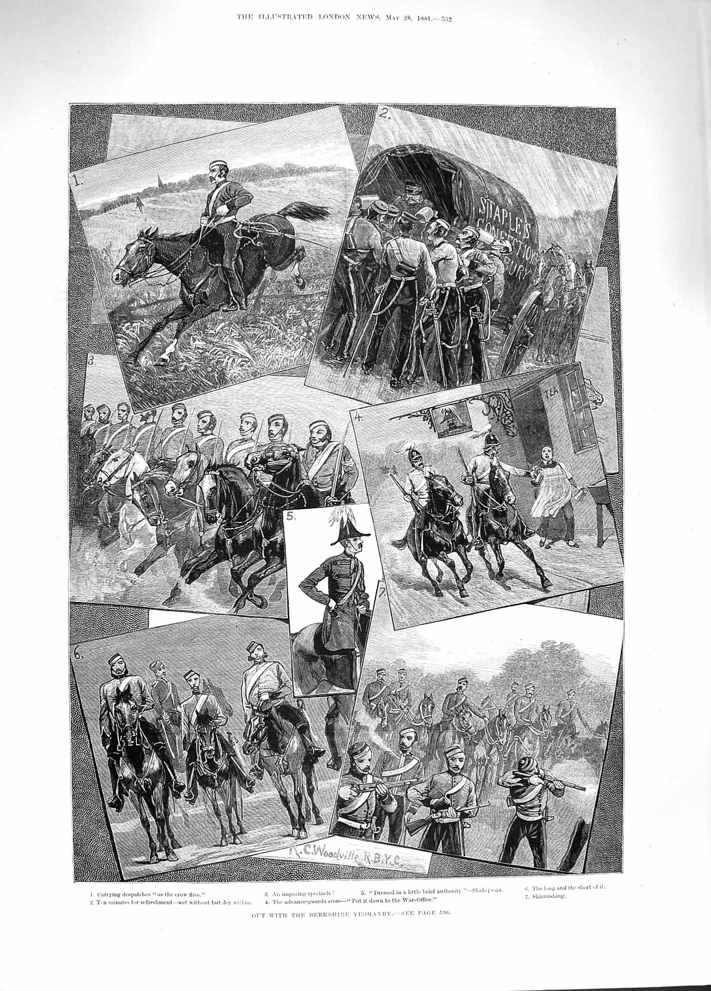 Original Old Antique Print 1881 Berkshire Yeomanry Siers War Advance Guard 19th