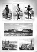 Original Old Antique Print 1881 Fort Sebastian Mozambique Policeman Madagascar