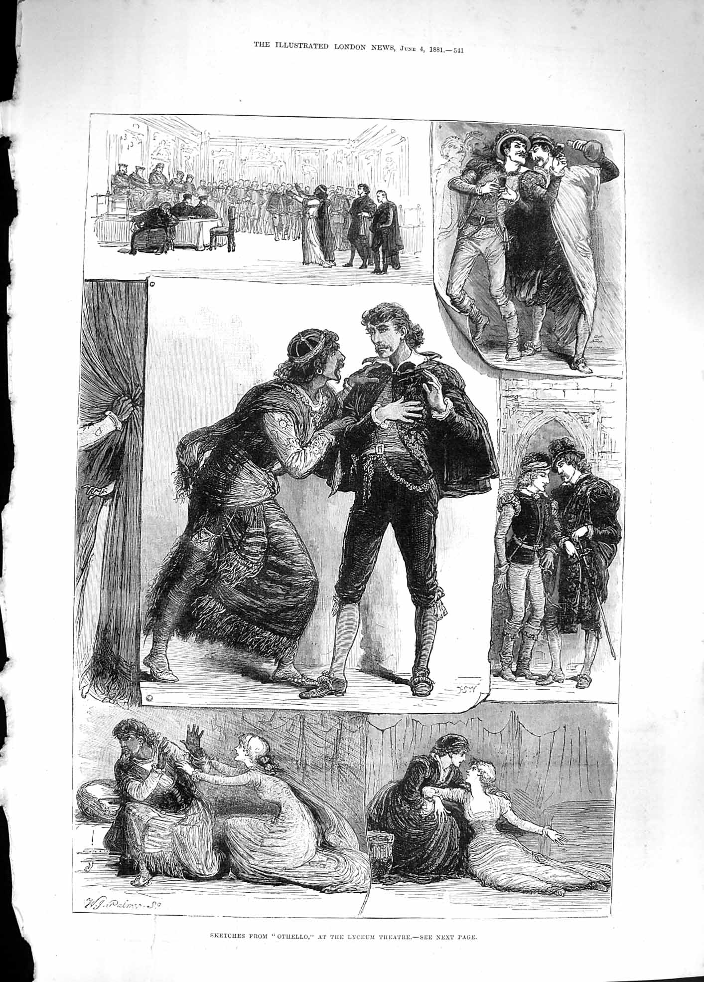 Original Old Antique Print 1881 Sketches Othello Lyceum Theatre Actors Costumes