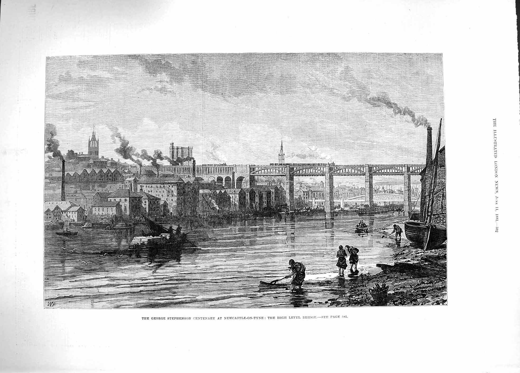 Original Old Antique Print 1881 George Stephenson Newcastle-On-Tyne High Bridge