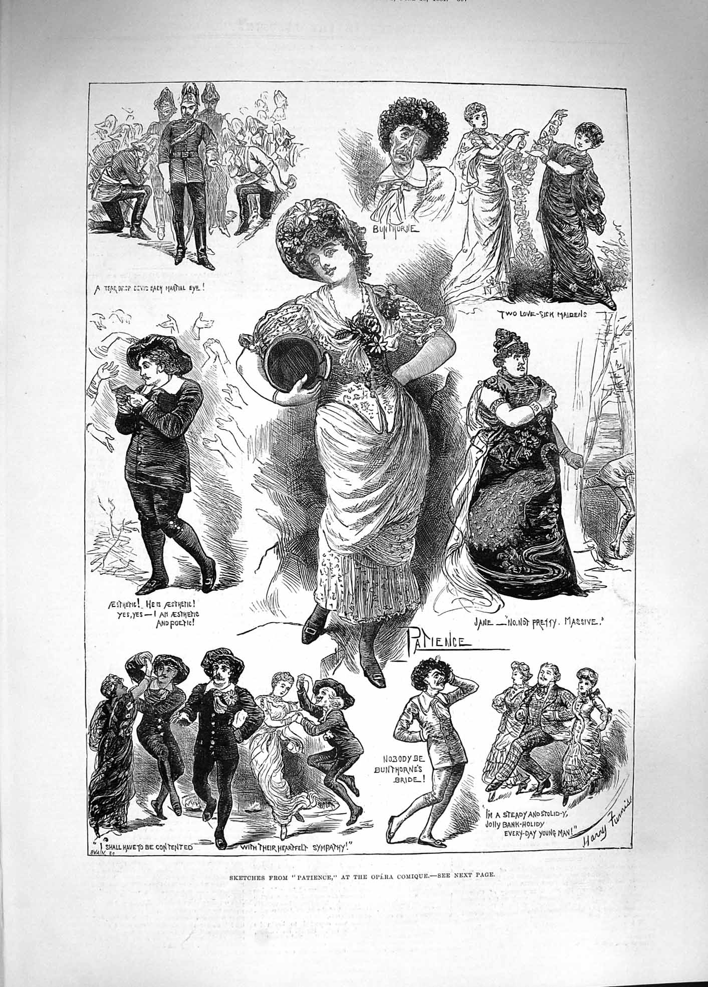 Original Old Antique Print 1881 Scene Patience Opera Comique Actors C Victorian