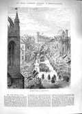 Original Old Antique Print 1881 George Stephenson Nicholas Church Leazes Park