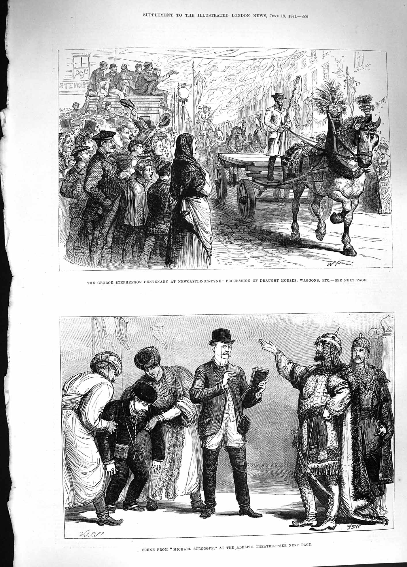 Original Old Antique Print 1881 George Stephenson Horses Newcastle Adelphi 19th