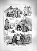 Original Old Antique Print 1881 Ireland Cattle Fair Milk Dealers Pig Sale 19th