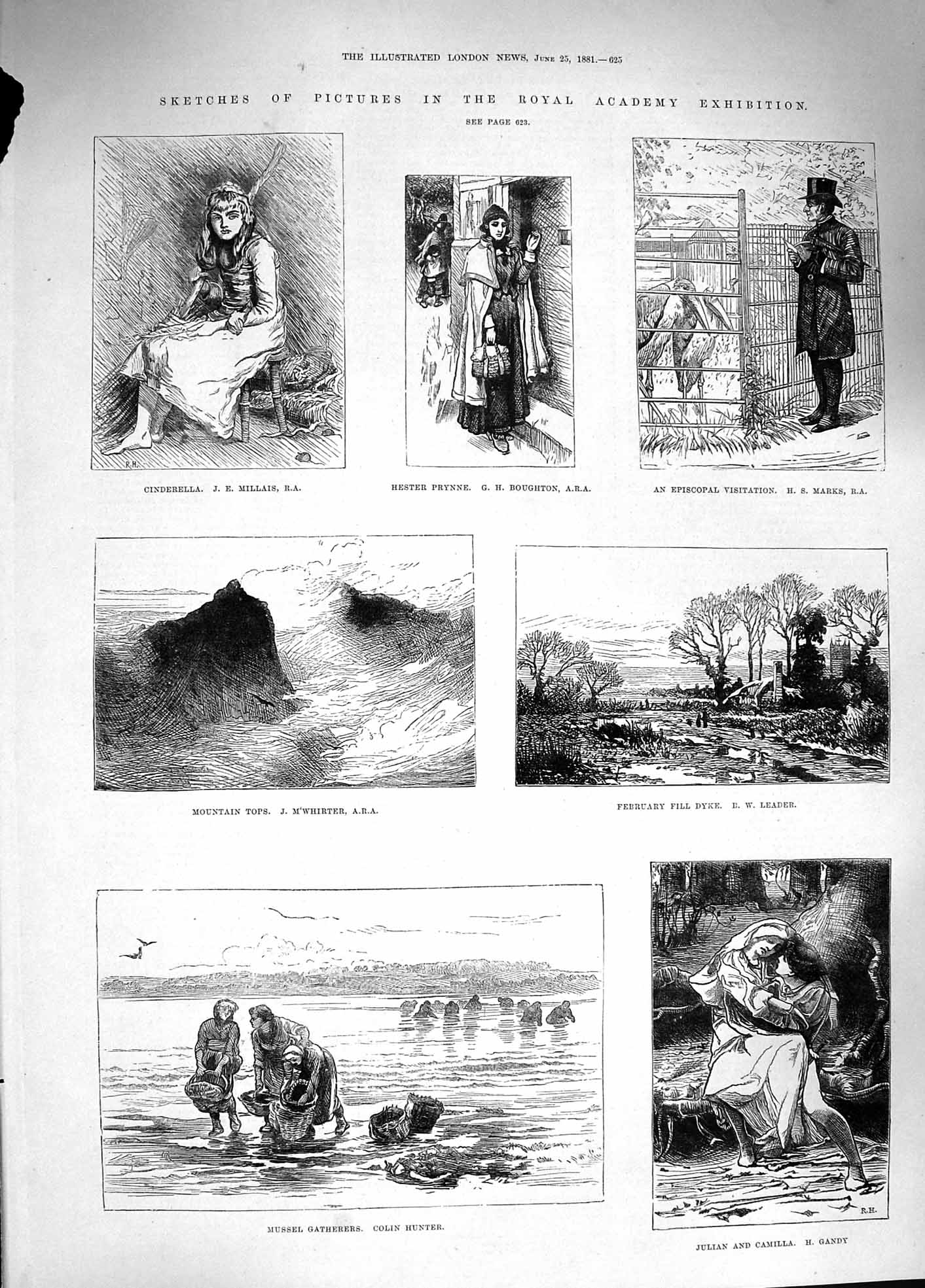 Old Antique Print 1881 Mountain Mussel Gatherers Hester Prynne Cinderella 19th