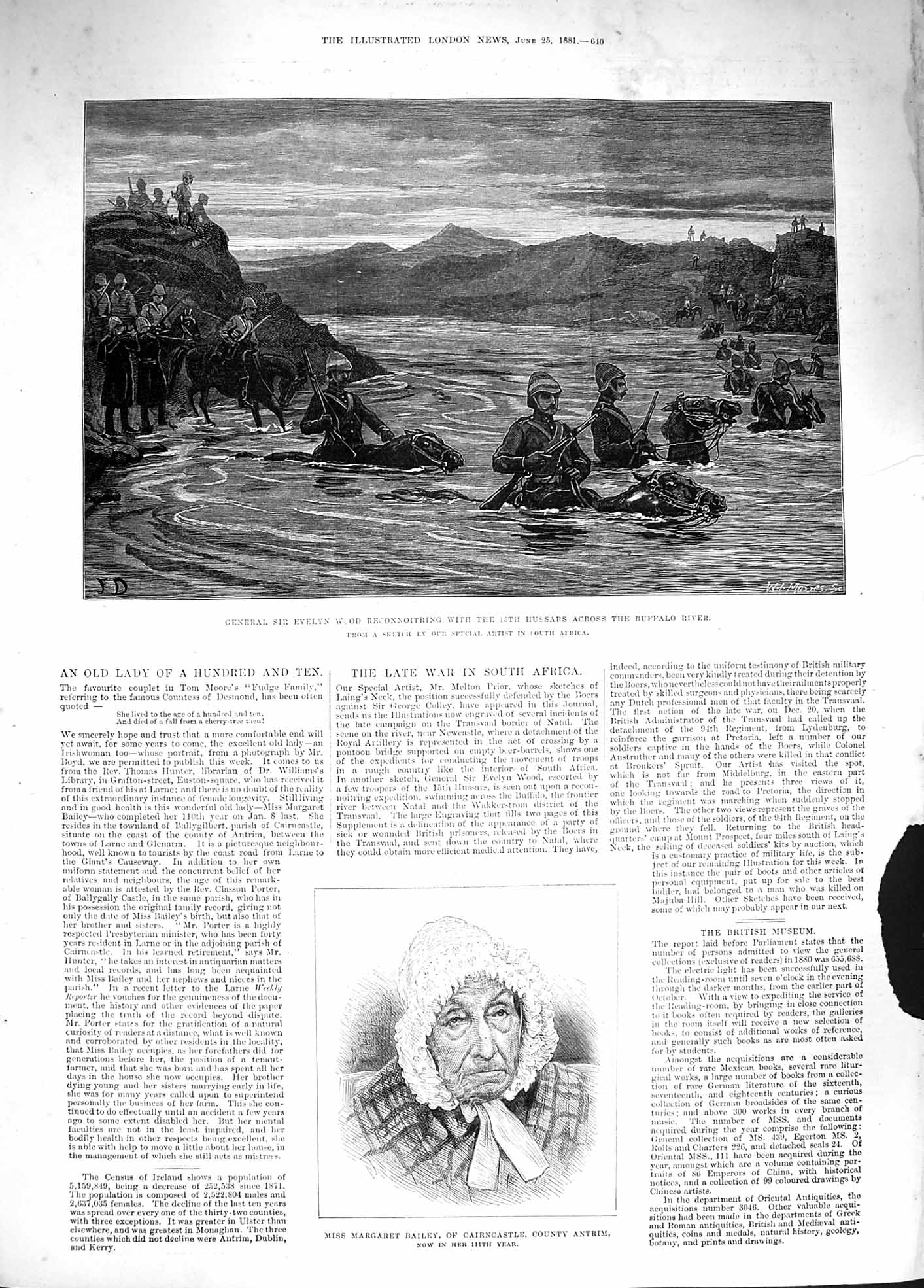 Original Old Antique Print 1881 Margaret Bailey Evelyn Wood War Hussars Buffalo