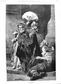 Original Old Antique Print 1881 Charity Poor Beggar Man Rich Lady Young Girl