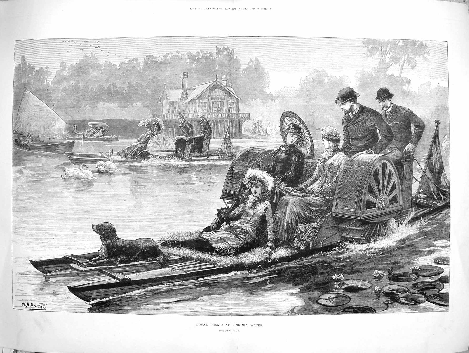 Old Antique Print 1881 Royal Picnic Virginia Water River Boats Fine Art 0 19th