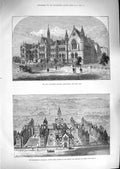 Old Antique Print 1881 University College Nottingham Marylebone Hospital 19th