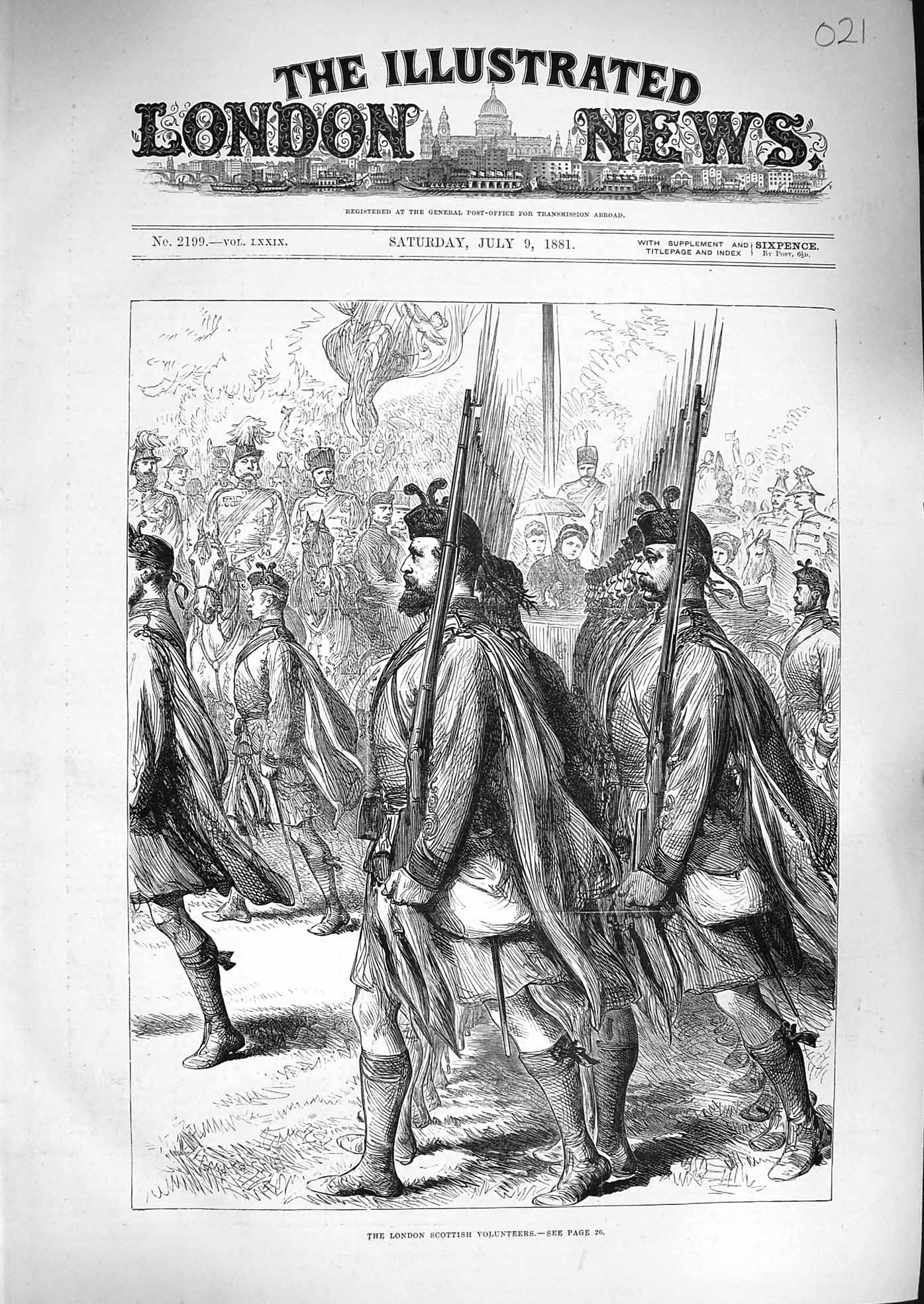 Original Old Antique Print 1881 London Scottish Volunteers Siers War M Victorian