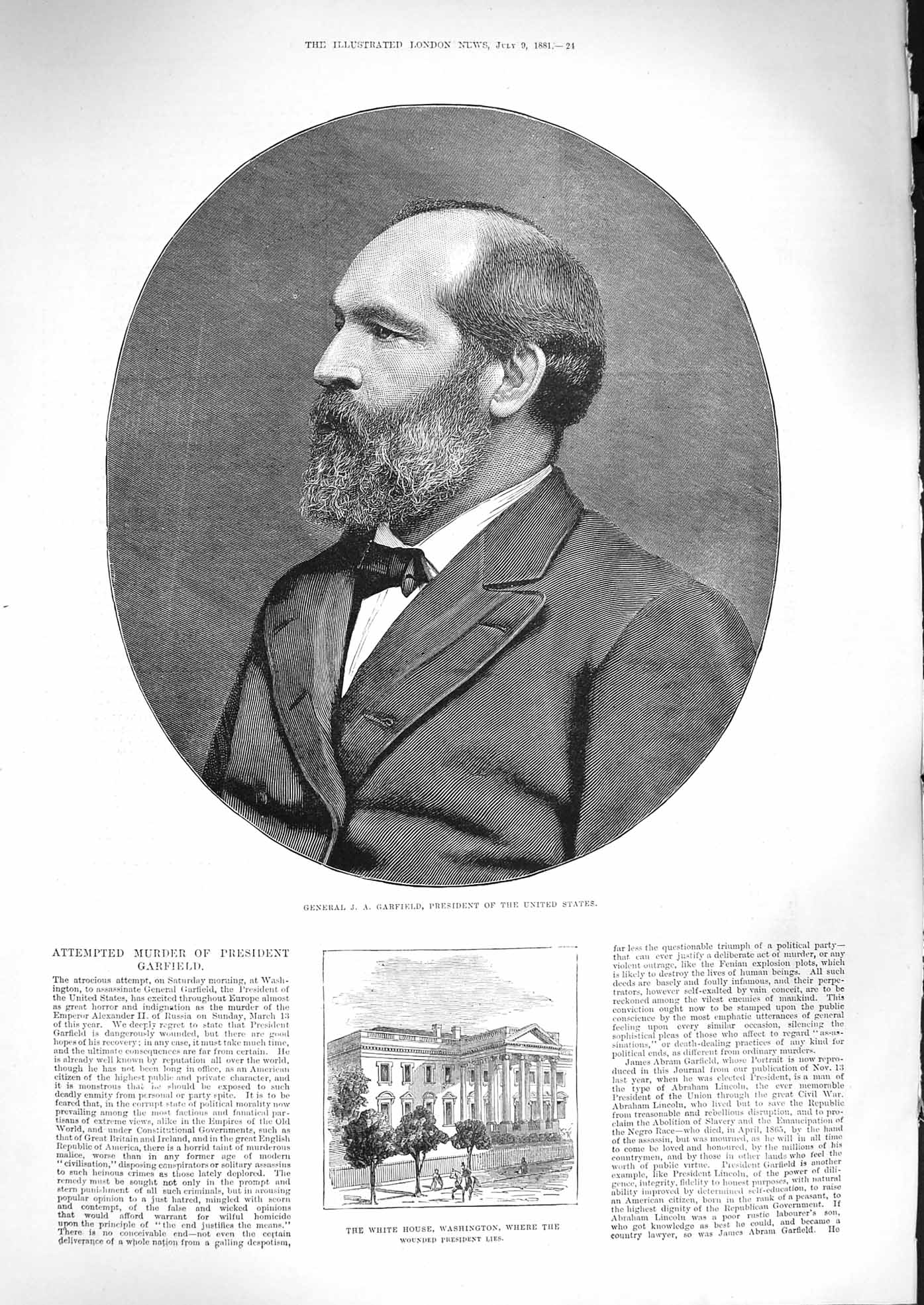 Antique Print *3300 1881 General Garfield President White House Washington