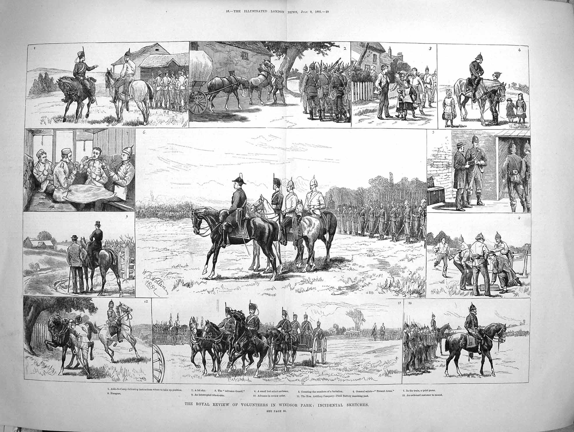 Original Old Antique Print 1881 Review Volunteers Windsor Park Siers Horses 0