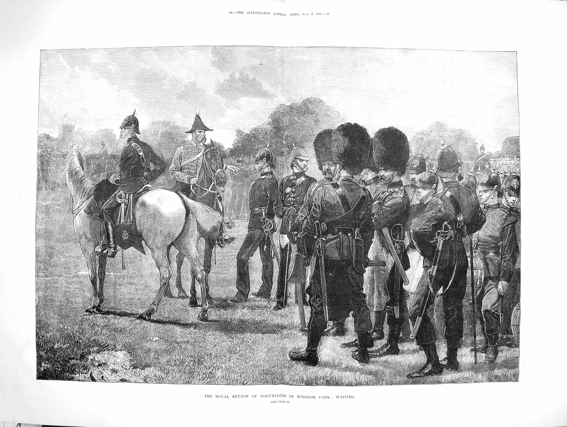 Original Old Antique Print 1881 Royal Review Volunteers Siers Windsor Park 0