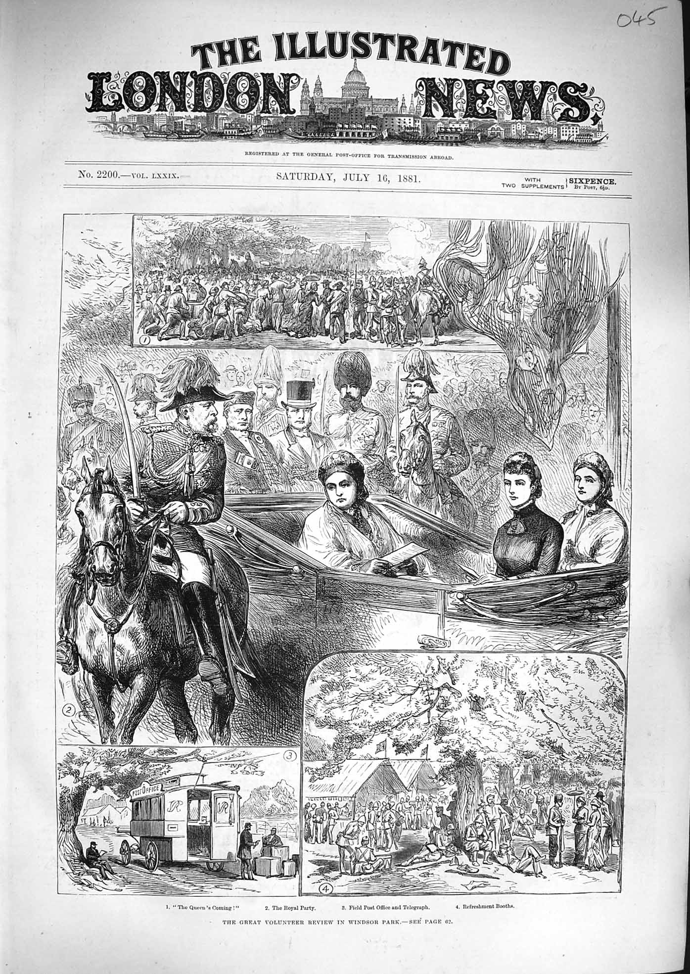 Old Antique Print 1881 Volunteer Review Windsor Park Field Post Telegraph 19th