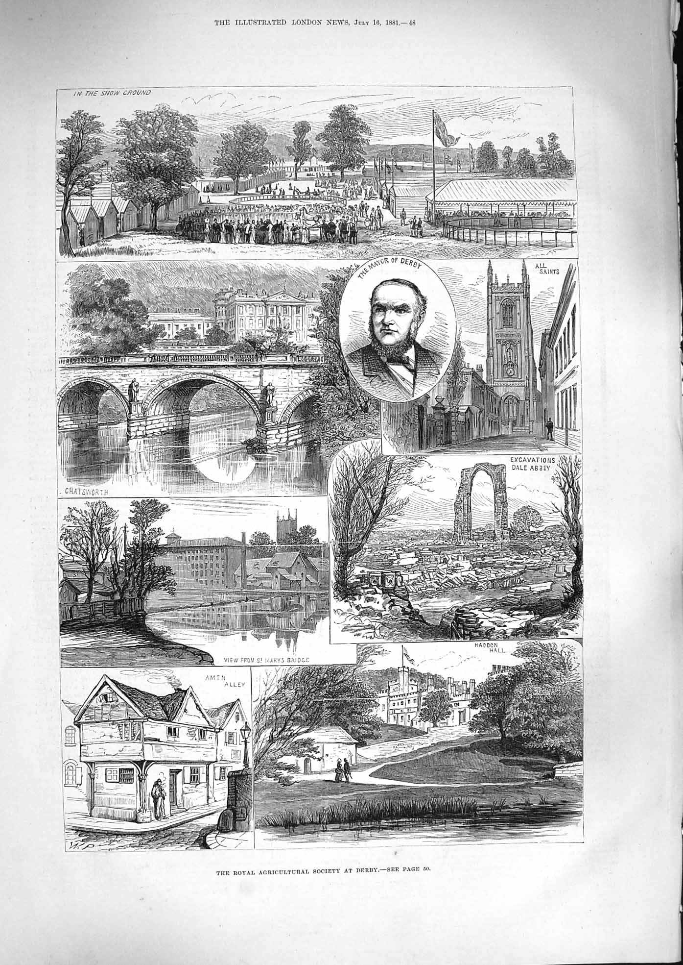 Old Antique Print 1881 Agricultural Society Derby Mayor Haddon Chatsworth 19th