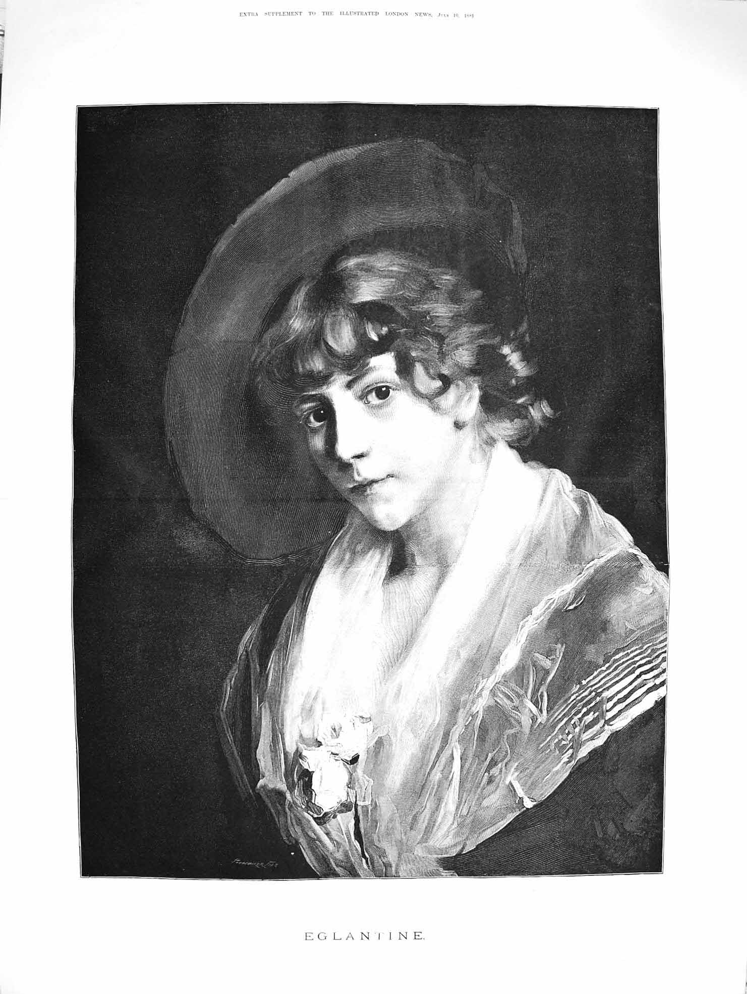 Original Old Antique Print 1881 Fine Art Portrait Beautiful Lady Eglantine 0
