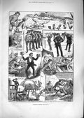 Original Old Antique Print 1881 Wimbledon Workers Black Brigade Policemen Camp