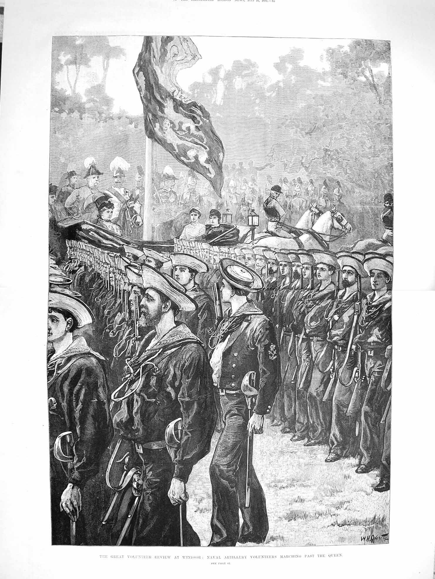 Old Antique Print 1881 Volunteer Review Windsor Navy Marching Past Queen 0 19th