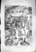Original Old Antique Print 1881 Hot Weather Ice-Cream Artists Swimming Summer