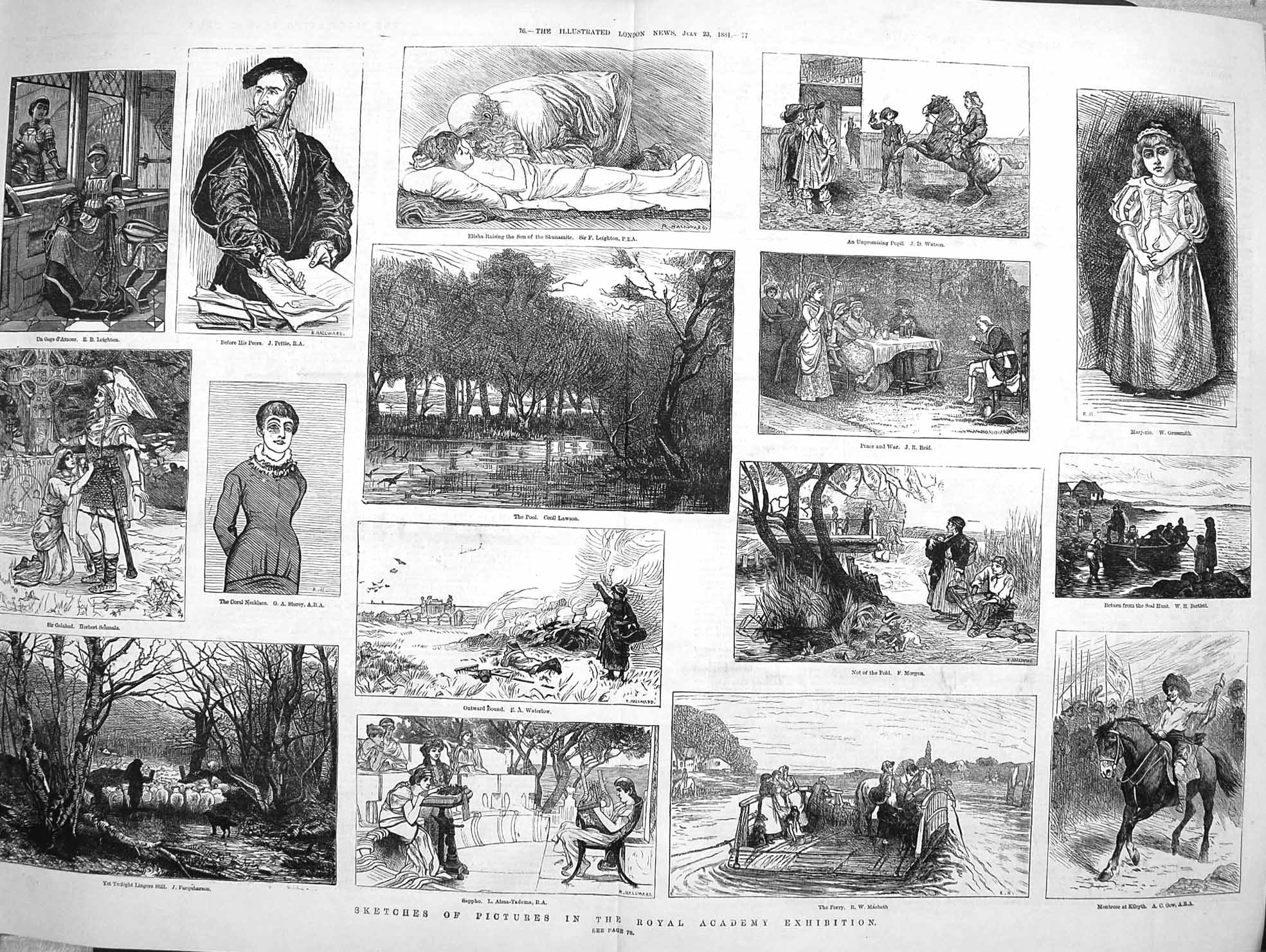 Original Old Antique Print 1881 Royal Academy Art Ferry River Galahad Montrose 0