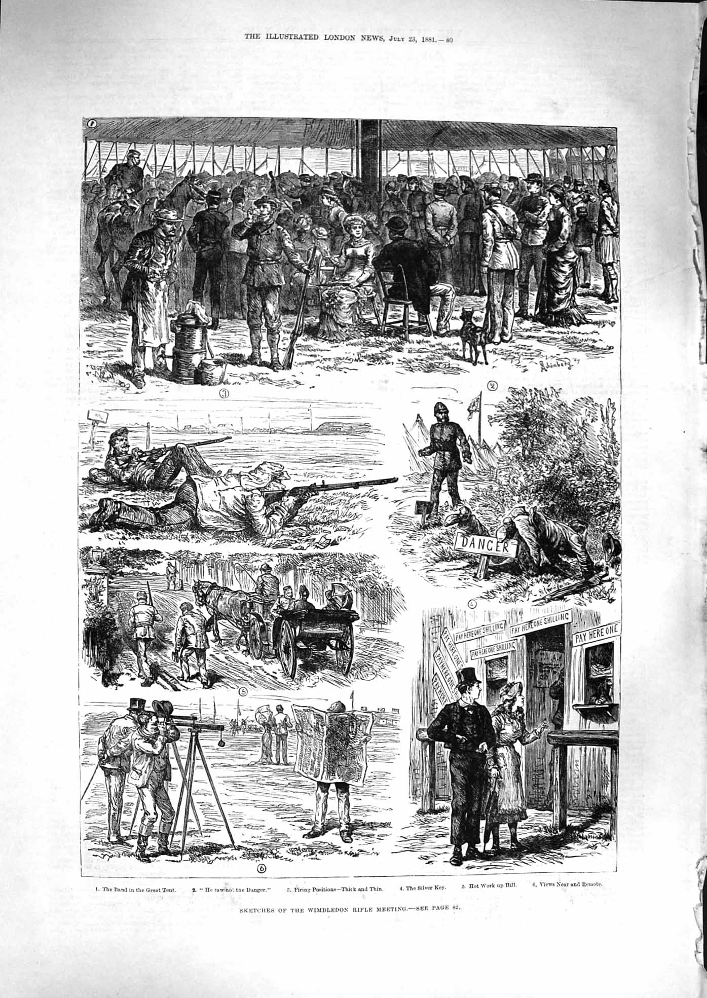 Old Antique Print 1881 Wimbledon Rifle Meeting Shooting Silver Key Army 19th